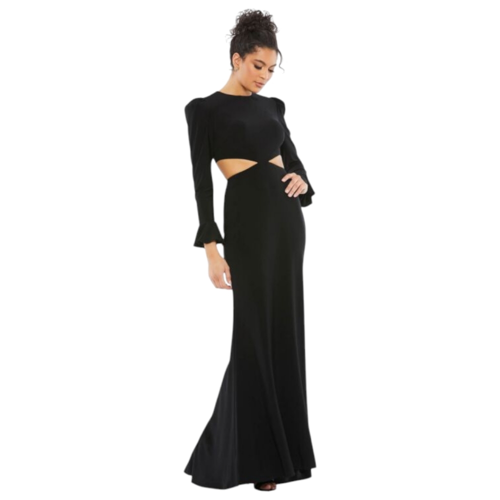 Mac Duggal Long Sleeve Puff Shoulder Cut Out Gown - 4